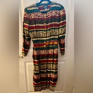 Vintage Positive Attitude 100% rayon buttoned dress pockets ruching back waist.